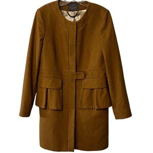 JCREW wool cashmere by Nello Gori blend peplum waist longline coat Carmel Brown